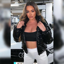 Load image into Gallery viewer, Durable Faux PU Leather Bubble Puffer Winter Warm Jacket Women Coats Long Sleeve Outerwear Zipper Casual Slim jacket
