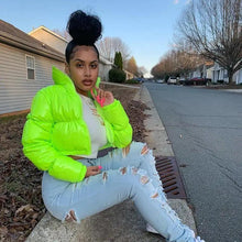 Load image into Gallery viewer, Durable Faux PU Leather Bubble Puffer Winter Warm Jacket Women Coats Long Sleeve Outerwear Zipper Casual Slim jacket

