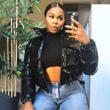 Load image into Gallery viewer, Durable Faux PU Leather Bubble Puffer Winter Warm Jacket Women Coats Long Sleeve Outerwear Zipper Casual Slim jacket
