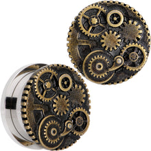 Load image into Gallery viewer, Steampunk Gears and Gizmos Screw Fit Tunnel Plug Set 2G to 1 Inch
