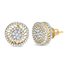 Load image into Gallery viewer, 10K Yellow Gold 1.00 Cttw Diamond Halo Radiant Sunburst Stud Earrings (I-J Color, I2-I3 Clarity)
