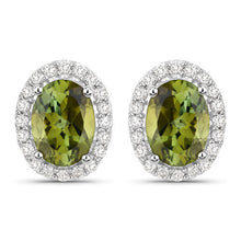 Load image into Gallery viewer, 1.92 Carat Genuine Green Tourmaline and White Diamond 14K White Gold Earrings

