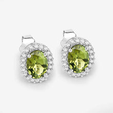 Load image into Gallery viewer, 1.92 Carat Genuine Green Tourmaline and White Diamond 14K White Gold Earrings
