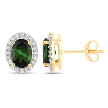 Load image into Gallery viewer, 1.92 Carat Genuine Green Tourmaline and White Diamond 14K Yellow Gold Earrings
