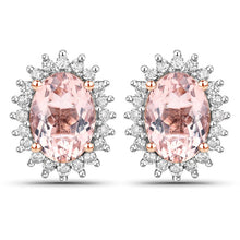 Load image into Gallery viewer, 1.61 Carat Genuine Morganite and White Diamond 14K Rose Gold Earrings
