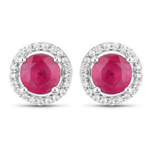 Load image into Gallery viewer, 1.22 Carat Genuine Ruby and White Diamond 14K White Gold Earrings
