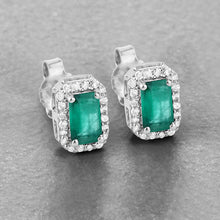 将图片加载到图库查看器，0.91 Carat Genuine Zambian Emerald and White Diamond 14K White Gold Earrings
