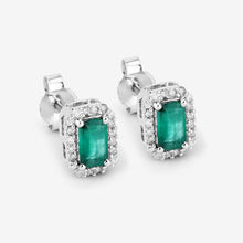 将图片加载到图库查看器，0.91 Carat Genuine Zambian Emerald and White Diamond 14K White Gold Earrings

