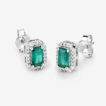 将图片加载到图库查看器，0.91 Carat Genuine Zambian Emerald and White Diamond 14K White Gold Earrings
