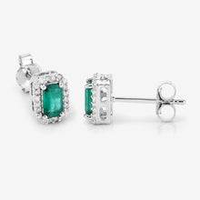 将图片加载到图库查看器，0.91 Carat Genuine Zambian Emerald and White Diamond 14K White Gold Earrings
