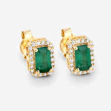 Load image into Gallery viewer, 0.91 Carat Genuine Zambian Emerald and White Diamond 14K Yellow Gold Earrings

