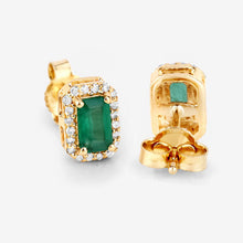 Load image into Gallery viewer, 0.91 Carat Genuine Zambian Emerald and White Diamond 14K Yellow Gold Earrings

