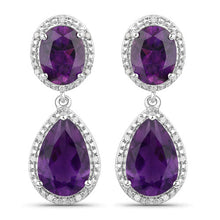 Load image into Gallery viewer, 8.45 Carat Genuine Amethyst and White Diamond .925 Sterling Silver Earrings
