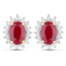 Load image into Gallery viewer, 2.02 Carat Genuine Ruby and White Diamond 14K Yellow Gold Earrings

