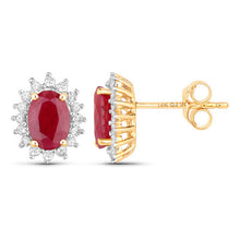 Load image into Gallery viewer, 2.02 Carat Genuine Ruby and White Diamond 14K Yellow Gold Earrings
