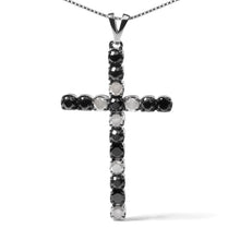 Load image into Gallery viewer, .925 Sterling Silver 2.0 Cttw Prong Set Round Natural Treated Black and White Diamond Cross Pendant Necklace - 18" (Black/H-I Color, I3 Clarity)
