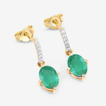 Load image into Gallery viewer, 1.49 Carat Genuine Zambian Emerald and White Diamond 10K Yellow Gold Earrings
