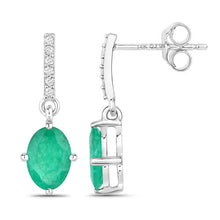 Load image into Gallery viewer, 1.49 Carat Genuine Zambian Emerald and White Diamond 14K White Gold Earrings
