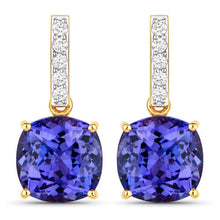 将图片加载到图库查看器，5.64 Carat Genuine Tanzanite and White Diamond 14K Yellow Gold Earrings
