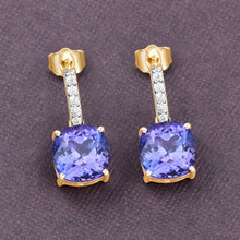 将图片加载到图库查看器，5.64 Carat Genuine Tanzanite and White Diamond 14K Yellow Gold Earrings
