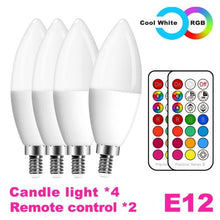 将图片加载到图库查看器，E14 LED Bulb Candle Color Indoor Neon Sign Light Bulb RGB Tape With Controller Lighting 220V E12 Dimmable Smart Lamp For Home Smart WiFi Candelabra Light Bulb, C37 Shape RGB+C+W LED Candle Light Bulb, 5W 400LM (2700k-6500k) Candelabra Bulb
