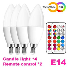 将图片加载到图库查看器，E14 LED Bulb Candle Color Indoor Neon Sign Light Bulb RGB Tape With Controller Lighting 220V E12 Dimmable Smart Lamp For Home Smart WiFi Candelabra Light Bulb, C37 Shape RGB+C+W LED Candle Light Bulb, 5W 400LM (2700k-6500k) Candelabra Bulb
