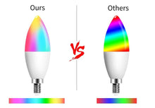 将图片加载到图库查看器，E14 LED Bulb Candle Color Indoor Neon Sign Light Bulb RGB Tape With Controller Lighting 220V E12 Dimmable Smart Lamp For Home Smart WiFi Candelabra Light Bulb, C37 Shape RGB+C+W LED Candle Light Bulb, 5W 400LM (2700k-6500k) Candelabra Bulb
