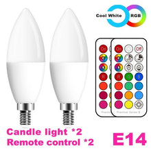 将图片加载到图库查看器，E14 LED Bulb Candle Color Indoor Neon Sign Light Bulb RGB Tape With Controller Lighting 220V E12 Dimmable Smart Lamp For Home Smart WiFi Candelabra Light Bulb, C37 Shape RGB+C+W LED Candle Light Bulb, 5W 400LM (2700k-6500k) Candelabra Bulb
