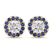 Load image into Gallery viewer, 1.52 Carat Genuine Blue Sapphire and Lab Grown Diamond 14K Yellow Gold Earrings
