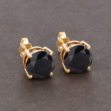 Load image into Gallery viewer, 4.30 Carat Genuine Black Diamond 14K Yellow Gold Earrings
