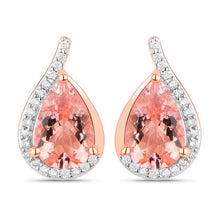 Load image into Gallery viewer, 2.43 Carat Genuine Morganite and White Diamond 14K Rose Gold Earrings
