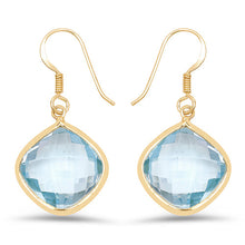 将图片加载到图库查看器，14K Yellow Gold Plated 29.00 Carat Genuine Blue Topaz .925 Sterling Silver Earrings
