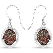 Load image into Gallery viewer, 4.72 Carat Genuine Copper Bloom Drusy and White Topaz .925 Sterling Silver Earrings
