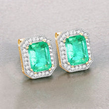 将图片加载到图库查看器，2.99 Carat Genuine Ethiopian Emerald and White Diamond 14K Yellow Gold Earrings
