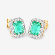 将图片加载到图库查看器，2.99 Carat Genuine Ethiopian Emerald and White Diamond 14K Yellow Gold Earrings
