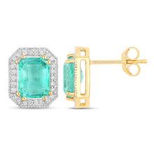 将图片加载到图库查看器，2.99 Carat Genuine Ethiopian Emerald and White Diamond 14K Yellow Gold Earrings
