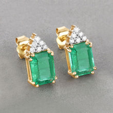 Load image into Gallery viewer, 2.87 Carat Genuine Ethiopian Emerald and White Diamond 14K Yellow Gold Earrings
