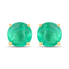 Load image into Gallery viewer, 0.72 Carat Genuine Zambian Emerald 10K Yellow Gold Earrings
