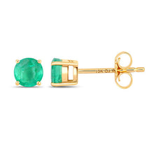 Load image into Gallery viewer, 0.72 Carat Genuine Zambian Emerald 10K Yellow Gold Earrings
