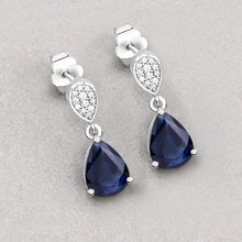 Load image into Gallery viewer, 2.76 Carat Genuine Blue Sapphire and White Diamond 10K White Gold Earrings
