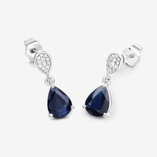 Load image into Gallery viewer, 2.76 Carat Genuine Blue Sapphire and White Diamond 10K White Gold Earrings
