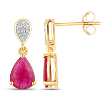 Load image into Gallery viewer, 2.46 Carat Genuine Ruby and White Diamond 10K Yellow Gold Earrings

