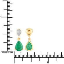 Load image into Gallery viewer, 2.28 Carat Genuine Zambian Emerald and White Diamond 10K Yellow Gold Earrings
