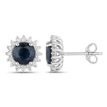 将图片加载到图库查看器，2.38 Carat Genuine Blue Sapphire and White Diamond 14K White Gold Earrings
