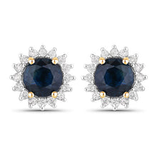 Load image into Gallery viewer, 2.38 Carat Genuine Blue Sapphire and White Diamond 14K Yellow Gold Earrings
