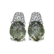 将图片加载到图库查看器，5.25 Carat Genuine Green Amethyst and 0.15 ct.t.w Genuine Diamond Accents Sterling Silver Earrings
