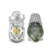 将图片加载到图库查看器，5.25 Carat Genuine Green Amethyst and 0.15 ct.t.w Genuine Diamond Accents Sterling Silver Earrings
