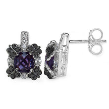 Load image into Gallery viewer, 2.67 Carat Genuine Amethyst White Sapphire &amp; Black Diamond .925 Sterling Silver Earrings
