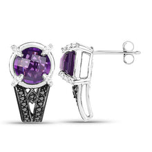 将图片加载到图库查看器，3.61 Carat Genuine Amethyst, Black Diamond and White Diamond .925 Sterling Silver Earrings
