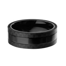 Load image into Gallery viewer, Mens Black IP Center Solid Carbon Fiber Stainless Steel Ring

